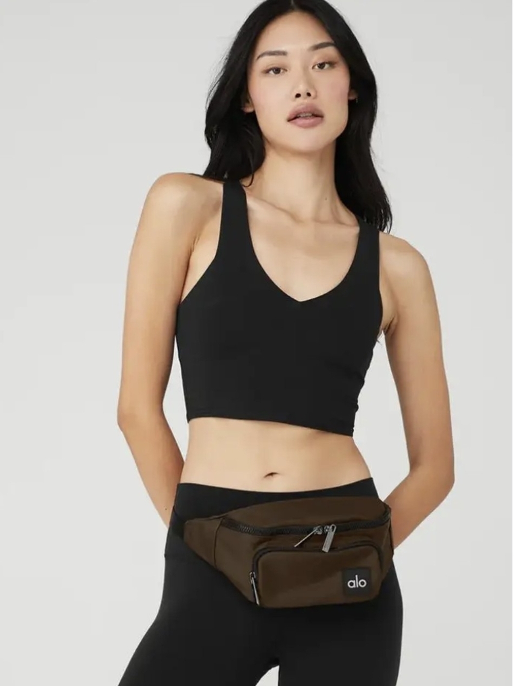 ALO Yoga Black V‑Neck Crop Bra Top